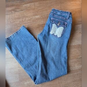 Vintage Y2K Drama Gold Jeans Angel Wings Low Rise Bootcut/Flare Jeans Women's